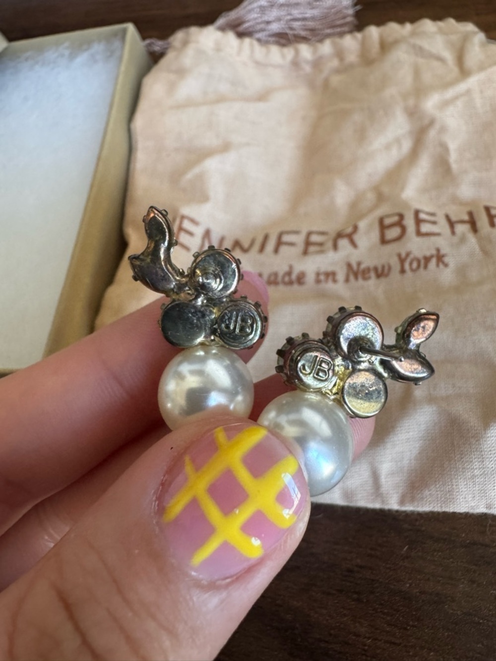 Jennifer Behr Blue, Green and Pearl Crystal Cluster Earrings - Picture 9 of 10